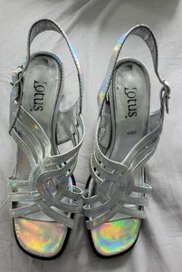 Lotus Holographic Silver Sandals Size 5 With Heel - Picture 1 of 6