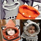 Cute Girl Boy Winter Warm Fox Wool Hat Scarf Hooded  Knitted Crochet Cap