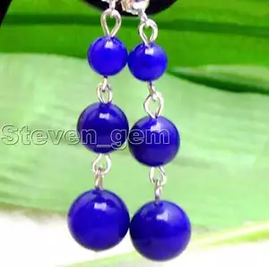 6-10mm Round Blue Jade Dangle Earrings for Women Stering Silver 925 Stud Earring - Picture 1 of 6