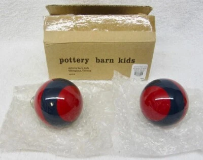 2 Nuevo POTTERY BARN KIDS Barra de Cortina Tapa Finales Juego de Bolas Rojo y Azul Náutico Foto 1 de 4