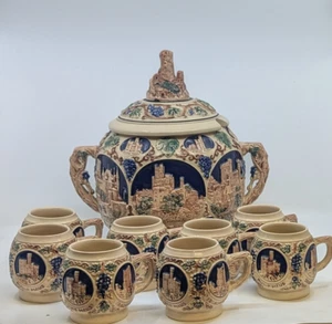 Vintage Gerz German Castles Bowle Schüssel mit Deckel und 8 Bechern - Bild 1 von 16
