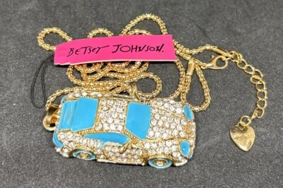 Betsey Johnson Brillante Azul Coche 3D Oro Colgante Collar Bolsa de Regalo Gratis Nuevo con Etiquetas Foto 1 de 4