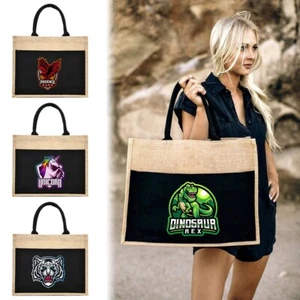 Printed Jute Shopper Bag with Handle - Reusable Tote Shopping Storage Handbag UK - Picture 1 of 28