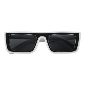 LOWKEY - Small Flat Top Rectangle Square Frame Sunglasses White Smoke - Picture 1 of 8