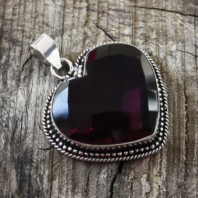 Forma Cuore Viola Africano Ametista Argento Sterling Artigianale Ciondolo Regalo - Immagine 1 di 4