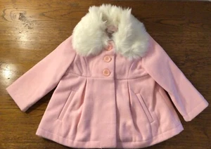 BABY GIRLS WINTER PINK COAT DETACHABLE FAUX FUR COLLAR 12/18 or 18/24 MONTHS - Picture 1 of 3