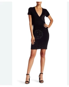 Desigual Black Cintia Mini Dress V-Neck Embellished Size Large NEW - Picture 1 of 12