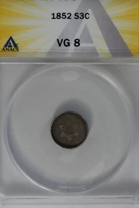 1852 .03 ANACS VG 8 STAR AND SHIELD three cent (3c) piece, Trime - Picture 1 of 2