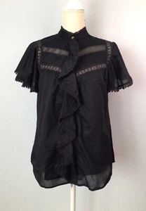 New Ralph Lauren Black Ruffle Blouse Shirt Top - Picture 1 of 7