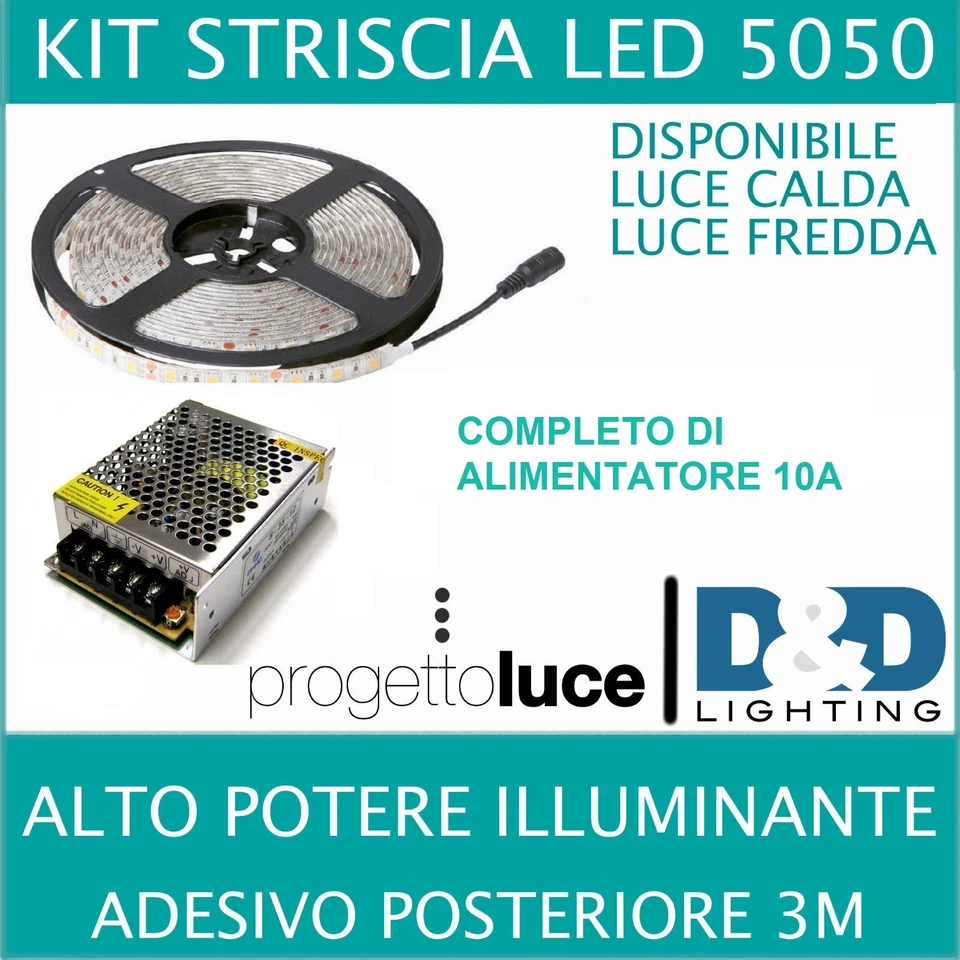 300 LED 5050 STRIP LED  STRISCIA 5 MT LUCE FREDDA  CALDA CON ALIMENTATORE 10A   - Immagine 1 di 1