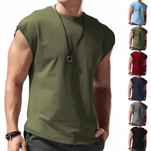 Mens Solid Casual Sleeveless Round Neck Tank Tops Shirts Solid Casual Blouse Tee - Picture 1 of 29