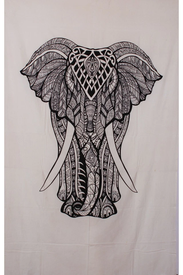 TAPIZ ELEFANTE CEST FOR LIFE NEGRO/BLANCO 100% ALGODÓN 52X80- COLGANTE DE PARED Foto 1 de 1