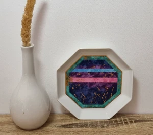 Vintage 90s Geometric Trinket Dish ANDRE RICHARD Jeweled Marble - Picture 1 of 6