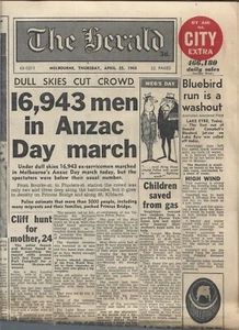 The Herald Newspaper, Melbourne, Victoria, THURSDAY APRIL 25, 1963 - Picture 1 of 2