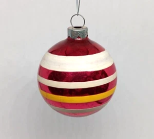 Vintage Weihnachtsschmuck Quecksilber Glas rosa gestreift weiß gelb 2,5" - Bild 1 von 8
