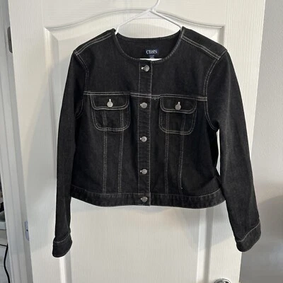 Chaqueta lateral rancho de mezclilla negra sin cuello talla 1X Chaps para dama y mujer Foto 1 de 4