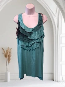 Lane Bryant Sz 22/24 Sleeveless Pullover Blouse Teal/Black Layered Ruffle. NS-22 - Picture 1 of 7