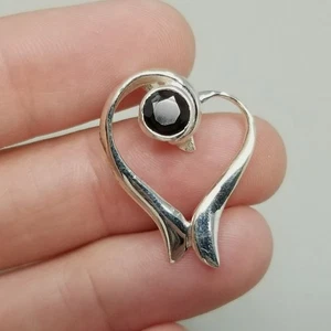 Ciondolo cuore strass nero argento sterling vintage scivolo 1 pollice 925 - Foto 1 di 8