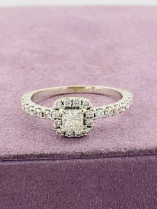 14kt White Gold .59ctw .33center I1,H-J Princess Halo Ring Size 6 1004226-1 - Picture 1 of 8