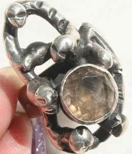 VINTAGE MODERNIST ALIEN RING STERLING ABSTRAKT RAUCHQUARZ BRUTALIST AREA 51 SELTEN - Bild 1 von 24
