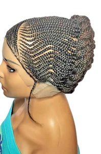 Black and Brown Ghana Cornrow Braided Wig.  Full Lace with Baby Hair. Cultural - Picture 1 of 15