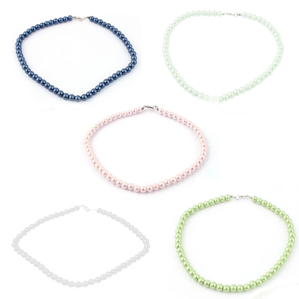 Collar de perlas de imitación imitación con cuentas redondas broche de metal para dama bisutería 2 piezas Foto 1 de 1