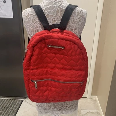 Betsey Johnson Padded, Part quilted Red Nylon Medium Travel School Backpack  Zip - Image 1 of 4