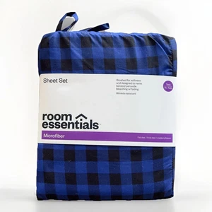 Room Essentials Sapphire Blue/Black Gingham Microfiber XL Twin Sheet Set - Picture 1 of 2