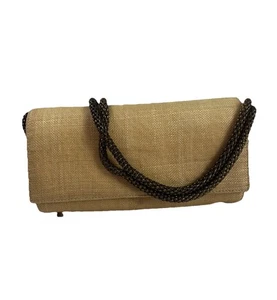 Vintage RODO ITALY Tan Woven Clutch Purse Crossbody Bag 60’s 70’s Chain Strap - Picture 1 of 14