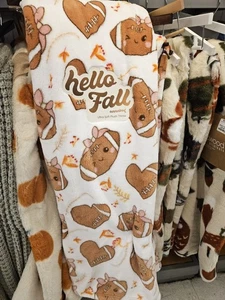 Hello Fall Ultra Soft Plush Throw Blanket Hearts Footballs w/ Bows NWT 60"x70" - Picture 1 of 4