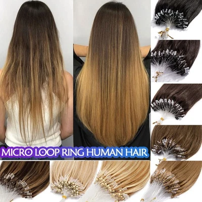 Micro Ring Loop Beads Tip 100%Remy Human Hair Extensions Thick 50G-400G Balagage - Image 1 of 4