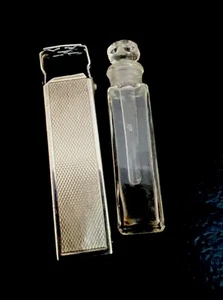 Antigua botella de perfume de vidrio en miniatura de plata de ley en estuche de plata - Imagen 1 de 7