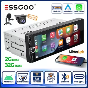 Carplay Single 1 Din Android 14 Car Stereo Radio Touch Screen GPS WIFI BT 2G+32G - Picture 1 of 14