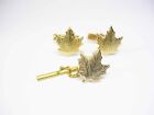 Cuff Links Tie Pin Set Maple Leaf vintage gold tone Cufflinks with Tie Tack