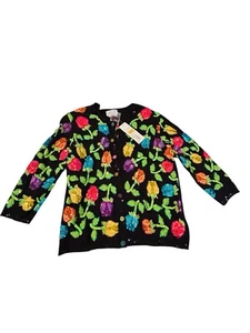 Just B Vintage Black Embellished Beads Flowers Sweater Top New Sz S - Picture 1 of 16