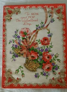 TARJETA DE FELICITACIÓN GIBSON VINTAGE 1950 MOM POP ROSAS DÍA DE SAN VALENTÍN FIRMADA - Imagen 1 de 3