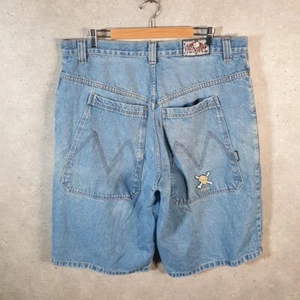 Vintage Menace Baggy Y2K Hip Hop Jeans Shorts Jorts Mens W40 Blue Denim USA - Picture 1 of 8