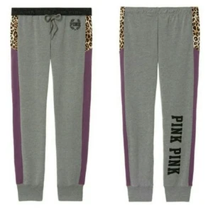VS VICTORIAS SECRET PINK SKINNY JOGGER LEGGING SWEAT PANT TIGHT MAUVE LEOPARD S - Picture 1 of 3