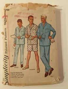 Vintage Simplicity Pattern 50c Men's Pajamas Vintage Large Free Shipping - Picture 1 of 3