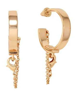 Auth New EDDIE BORGO 12k GOLD Thin Safety Chain Hoop Earrings $175 - Image 1 of 4