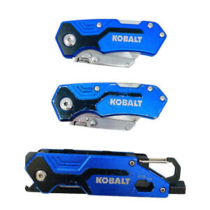 3 Pcs Kobalt Blue Folding Lockback Pocket Utility Knife Box Cutter