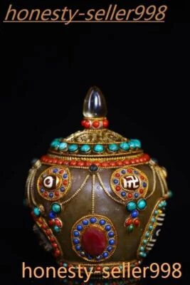 4,4"" Antiguo cristal tibetano plata filigrana ágata cuentas Dzi gema reliquias olla frasco Foto 1 de 4