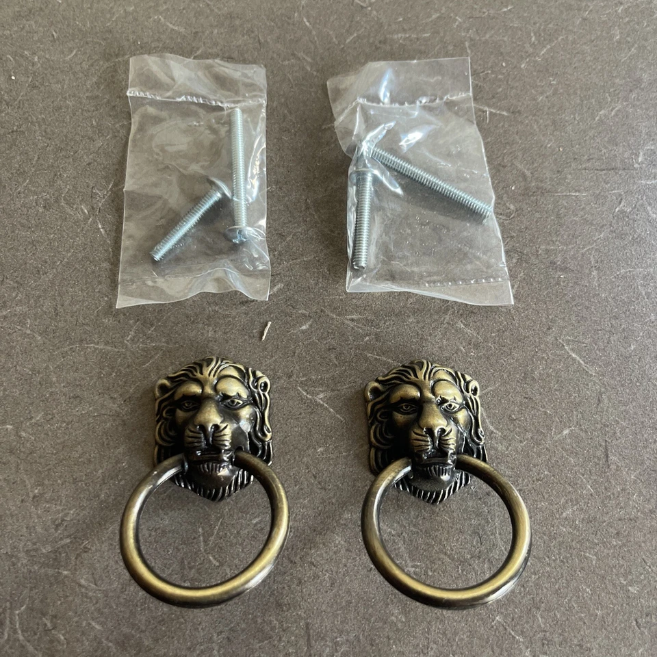 Lion Head Pull Knobs Cabinets/Drawers Laurey 78805 Antique Brass 2" X4