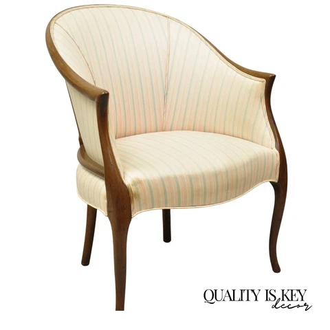 Vintage Regency Style Saber Leg Mahogany Frame Barrel Back Lounge Arm Chair Cover