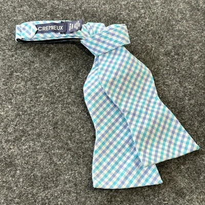 Daniel Cremieux Blanco Azul Tartán Cuadros Hombre Ajustable Algodón Pajarita Foto 1 de 4