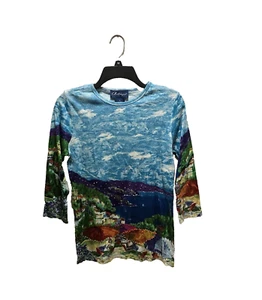 Artscapes T-Shirt Womens Small Multicolor Sequins Beads Wearable Art 3/4 Sleeve - Picture 1 of 18