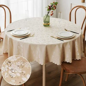 Round Table Cloth Waterproof Heavy Duty Vinyl Tablecloths Wipeable Washable T... - Picture 1 of 7
