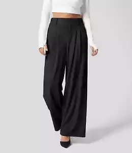 NEW High Waisted Plicated Side Pocket Wide Leg Waffle Work Pants - Picture 1 of 3