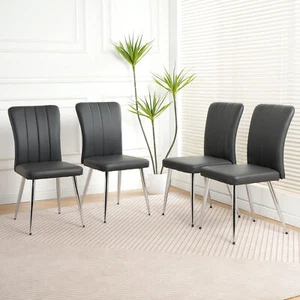 Set of 4 PU Leather Dining Room Chairs Kitchen Armless Dining Chairs Metal Legs - Picture 1 of 11