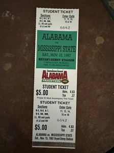 1997 Alabama Mississippi State Football Ticket Stub Bulldogs Bite Tide unbenutzt - Bild 1 von 2